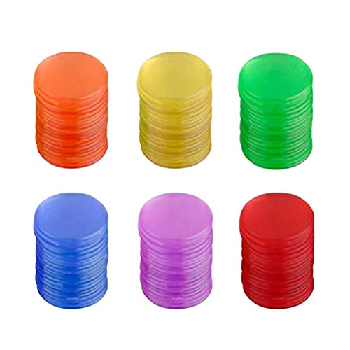 Toyvian 120pcs Pieces Bingo Chips Contadores de color transparente contando marcadores de plástico con bolsa de almacenamiento 19 mm (azul + rojo + amarillo + verde + púrpura + naranja cada 20 piezas)