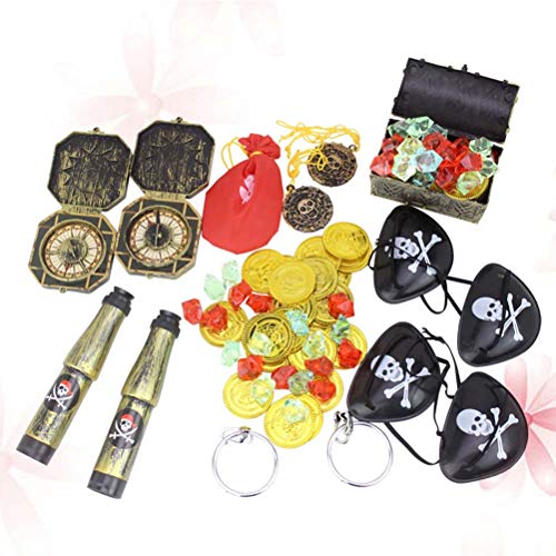 Toyvian 60 unids Disfraz de Pirata máscara de Ojos para niños Artículos para cumpleaños Supplies Decoraciones Piratas Monedas Falsas Cosas de Pirata para niños Fiesta Infantil