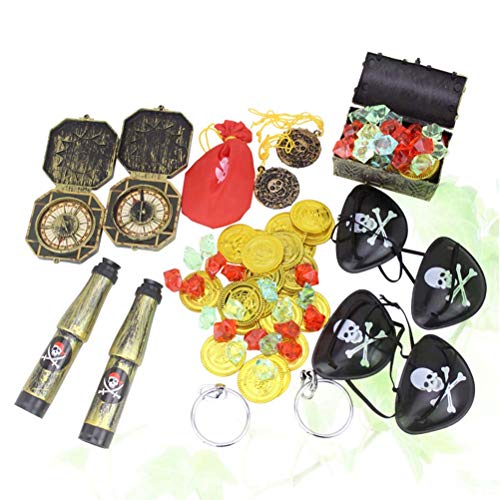 Toyvian 60 unids Disfraz de Pirata máscara de Ojos para niños Artículos para cumpleaños Supplies Decoraciones Piratas Monedas Falsas Cosas de Pirata para niños Fiesta Infantil