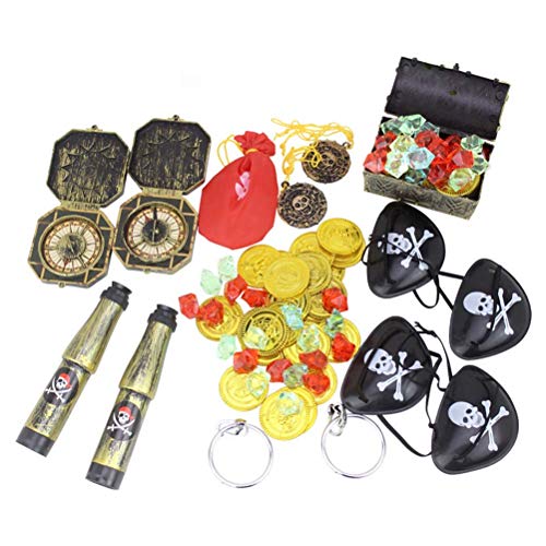 Toyvian 60 unids Disfraz de Pirata máscara de Ojos para niños Artículos para cumpleaños Supplies Decoraciones Piratas Monedas Falsas Cosas de Pirata para niños Fiesta Infantil