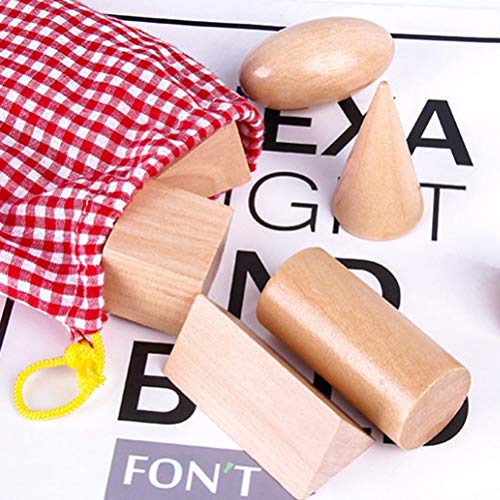 Toyvian Cuerpos de Geometría de Madera en Bolsa Montessori de Madera Clasificador de Forma para Niños