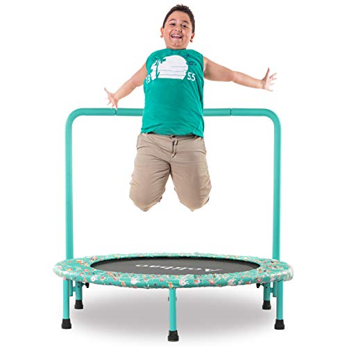 Trampolines para niños, mini trampolín para Niños de 96,5 cm para Interiores / Exteriores con Mango, Cubierta Acolchada de Seguridad y Puente Plegable (60kg)