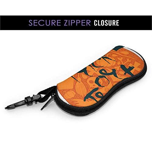 Trick or Treat Póster de Halloween con letras para gafas, estuche portable, estuche para gafas, estuche para gafas portátil con cerradura de llave