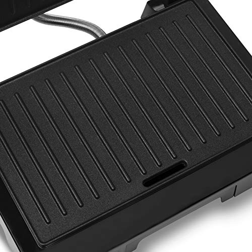 Tristar Grill GR-2854 Parrilla de Contacto – Revestimiento Antiadherente – Tapa de Acero Inoxidable, 1000 W, Metal, Negro