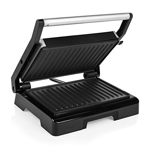 Tristar Grill GR-2854 Parrilla de Contacto – Revestimiento Antiadherente – Tapa de Acero Inoxidable, 1000 W, Metal, Negro