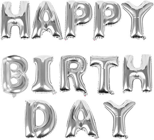 TRIXES Letras en Relieve Tipo Globo Plata Feliz CUMPLEAÑOS