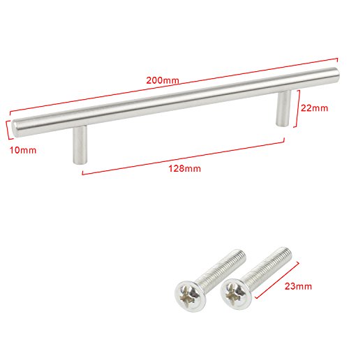 TRIXES Paquete de 20 Manijas en Forma de T en Acero Inoxidable para Cajones Puertas de Gabinete 200 mm de ancho - Centros 128mm