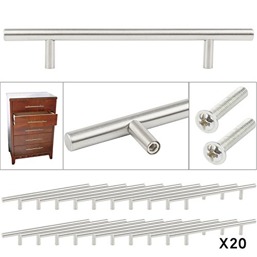 TRIXES Paquete de 20 Manijas en Forma de T en Acero Inoxidable para Cajones Puertas de Gabinete 200 mm de ancho - Centros 128mm