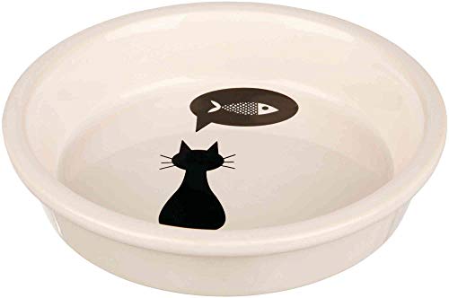 TRIXIE Comedero Cerámico Gatos, 0.25 l, ø13 cm, Blanco, Gato