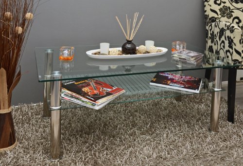 ts-ideen - Mesa auxiliar (cristal y acero inoxidable, 110 x 60 cm, vidrio templado de 10 mm)