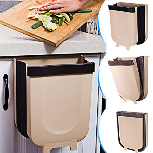 TTMOW Cubos de Basura Plegable Colgando para la Cocina, Coche 9L (Marrón)