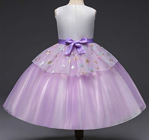 TTYAOVO Chicas Arco Iris Unicornio Fancy Vestido Princesa Flor Desfile de Niños Vestidos sin Mangas Volantes Vestido de Fiesta Talla 8-9 Años Púrpura