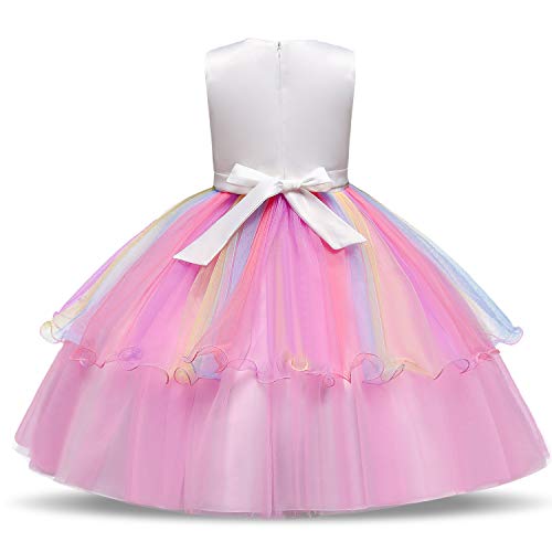 TTYAOVO Chicas Estrella Unicornio Fancy Vestido Princesa Flor Desfile de Niños Vestidos sin Mangas Volantes Vestido de Fiesta Talla 5-6 Años Rosado