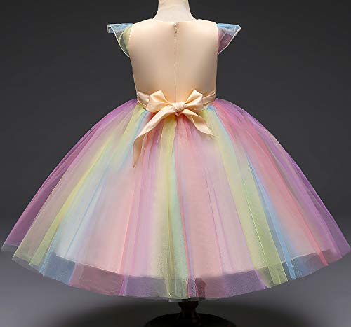 TTYAOVO Chicas Unicornio Fancy Vestido Princesa Flor Desfile de Niños Vestidos sin Mangas Volantes Vestido de Fiesta Talla 3-4 Años Amarillo