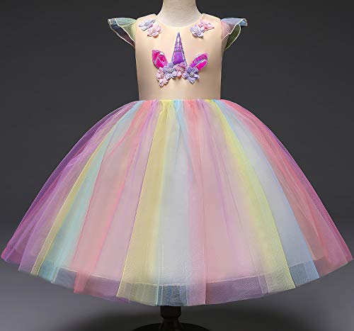 TTYAOVO Chicas Unicornio Fancy Vestido Princesa Flor Desfile de Niños Vestidos sin Mangas Volantes Vestido de Fiesta Talla 3-4 Años Amarillo