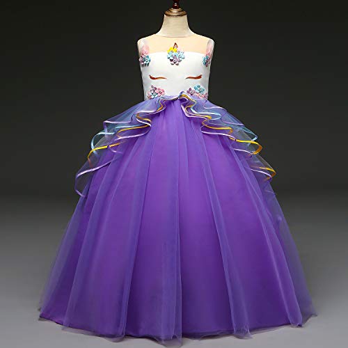 TTYAOVO Vestido de Fiesta con Volantes de Princesa sin Mangas para Niñas Tamaño（120） 4-5 Años 07 Púrpura