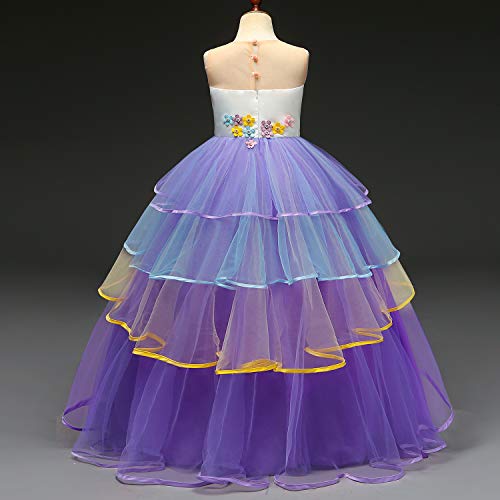 TTYAOVO Vestido de Fiesta con Volantes de Princesa sin Mangas para Niñas Tamaño（120） 4-5 Años 07 Púrpura