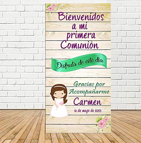 Tu Fiesta Mola Mazo Cartel de comunión de niña Efecto Madera 140x70cm|Divertido y económico|Detalle de comunión|Decorado comunión| Personalizable …