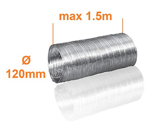 Tubo flexible de aluminio de 120 mm de diámetro, longitud de 1,5 m, flexible