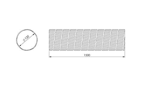 Tubo flexible de aluminio de 120 mm de diámetro, longitud de 1,5 m, flexible