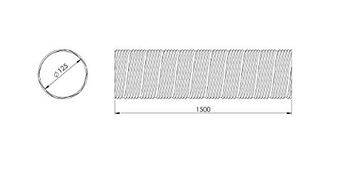 Tubo flexible de aluminio de 125 mm de diámetro y 1,5 m de longitud, flexible