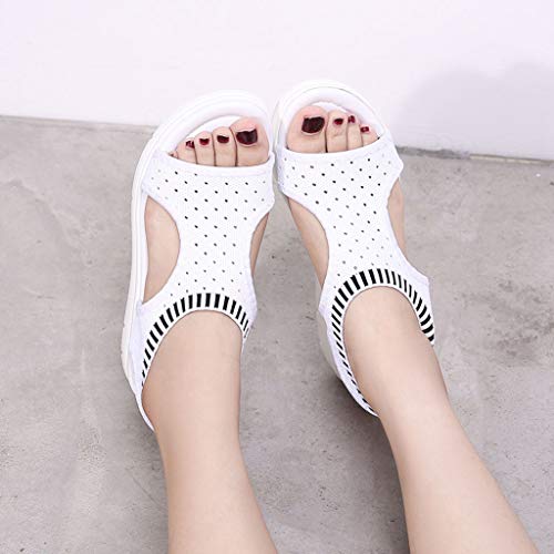 TUDUZ Sandalias De Mujer Verano La Comodidad Transpirable Ahueca hacia Fuera Las Cuñas Casuales Los Zapatos De Tela Sandalias (Blanco, 39)
