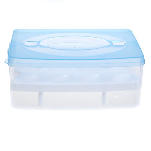 TUKA Huevera portátil Doble Capas por 24 huevos, grande plástico Higiénico contenedor para nevera, cocina, al aire libre, organizador almacenamiento de huevos, Azul, TKD6101-blue