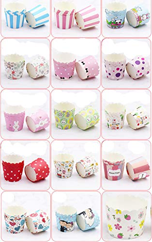Tukistore 100 Piezas Cupcake de Papel Molde de Muffin de Postre Casos de Papel Muffin Envoltura de la Magdalena Papel Cupcake a Prueba de Grasa Liner Muffin Pan Papel de Cupcakes (Color Aleatorio)