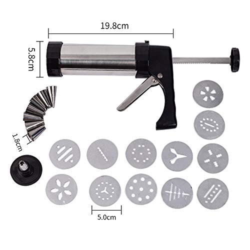 TUXI - Pistola de prensas de galletas, acero inoxidable de grado alimenticio, para hacer galletas y pasteles, herramienta de decoración de tartas, 13 puntas y 8 boquillas incluidas