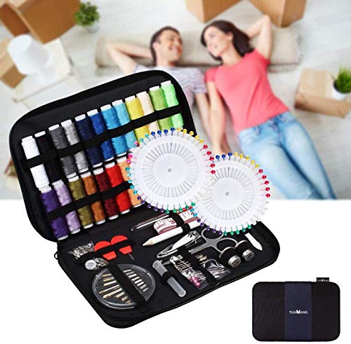 Tuxwang Kit de costura con 130 piezas Accesorios de costura premium con funda de transporte, 24 carretes de hilo - 1 paquete de agujas de coser (cuenta 30) Kit de costura de viaje