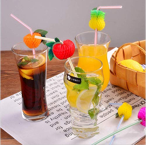 Tweal Pajas Decoración de Cóctel,50 Pack 3D Frutas Pajitas Plástico para Cocktail Bebidas Tropicales Fiesta de Cumpleaños Celebración Bodas