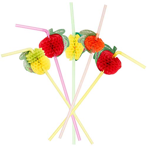 Tweal Pajas Decoración de Cóctel,50 Pack 3D Frutas Pajitas Plástico para Cocktail Bebidas Tropicales Fiesta de Cumpleaños Celebración Bodas
