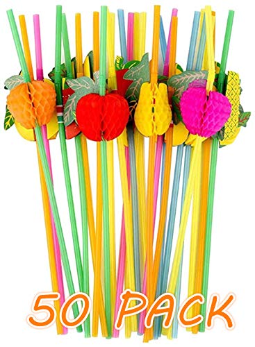 Tweal Pajas Decoración de Cóctel,50 Pack 3D Frutas Pajitas Plástico para Cocktail Bebidas Tropicales Fiesta de Cumpleaños Celebración Bodas