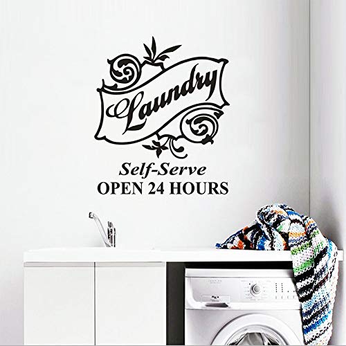 TYLPK Vinilo decorativo de vinilo autoservicio renovación de lavandería abierta 24 horas póster Negro 36x42cm