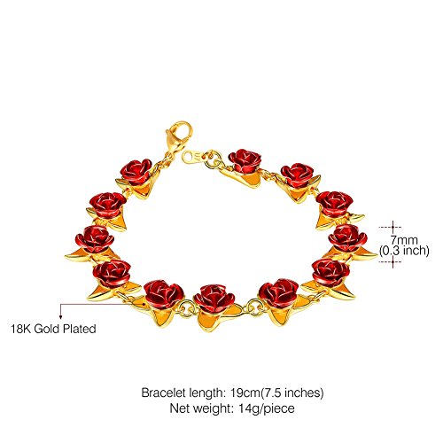 U7 Regalo de San Valentín Pulsera Mujer Bañado en Oro 18K con Flor Rosa Rojo Brazalete para Mujer con Caja de Regalo …