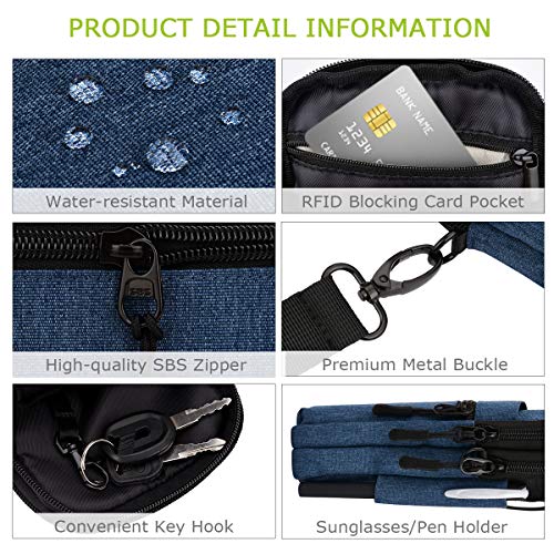 UBAYEE Pequeño Bolso Bandolera para Teléfono Móvil/Pasaporte, Mini Bolsa Hombro de Viaje con Bolsillo de Bloqueo RFID para Hombre y Mujer - Azul Marino