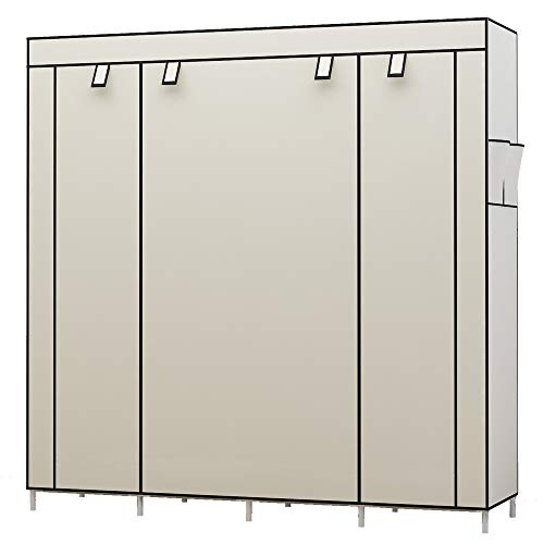 UDEAR Armario de Ropa de Tela y Tubo Metal para Ropa Organizador Ropero Plegable Colgar (Beige) …