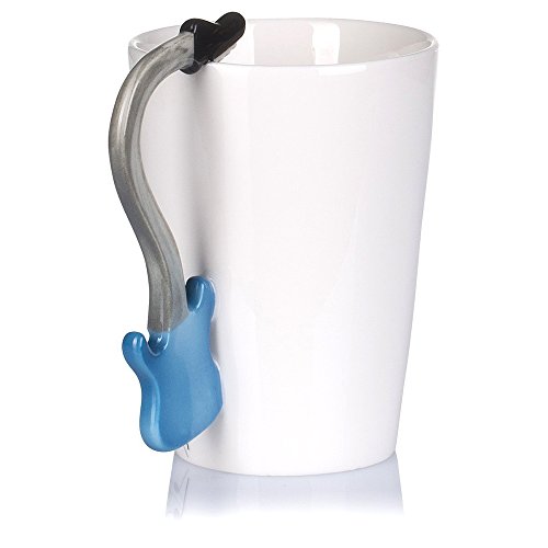 ufengke Creativo Guitarra Azul Tazas Mug De Porcelana Tazas De Café Personalizadas, Notas Musicales Taza De Té De Cerámica, para Regalo, La Familia Y La Oficina