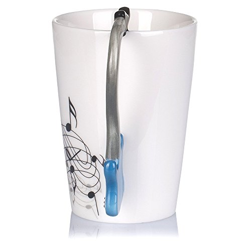 ufengke Creativo Guitarra Azul Tazas Mug De Porcelana Tazas De Café Personalizadas, Notas Musicales Taza De Té De Cerámica, para Regalo, La Familia Y La Oficina