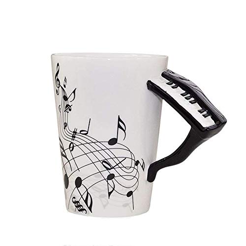 ufengke Creativo Piano Negro Tazas Mug De Porcelana Tazas De Café Personalizadas, Notas Musicales Taza De Té De Cerámica, para Regalo, La Familia Y La Oficina