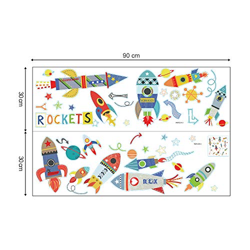 ufengke Pegatinas de Pared Cohetes de Colores Vinilos Adhesivos Pared Espacio Exterior Planetas Decorativos para Dormitorio Habitación Infantiles Niños Bebé