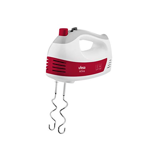 Ufesa BV4650 - Batidora amasadora, 400W, 5 velocidades + Turbo, Tecla expulsión accesorios, 2 varillas amasadoras, 2 varillas batidoras, Diseño ergonómico con agarre de tacto suave