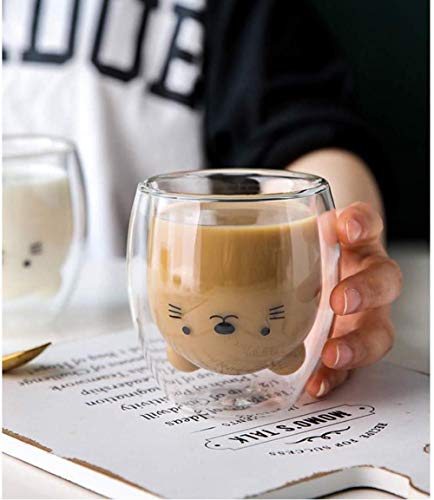 UKKD Taza de café Copa Tazas De Cristal Linda Aislantes De Doble Pared, Taza, Taza De Leche, Oficina Y El Personal,Vs