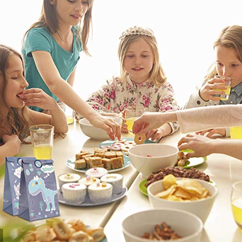 Ulikey Bolsa de Dulces de Dinosaurio, 32 pcs Bolsa de Regalo Papel Kraft, Bolsas de Papel de Caramelos con Pegatina Dinosaurio, Regalo Bolsas para Niños Suministros Fiesta de Cumpleaños