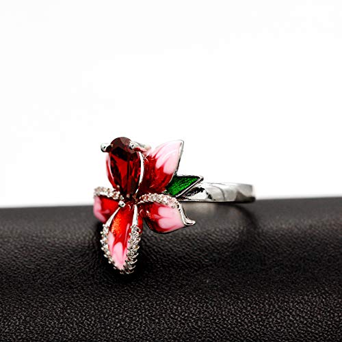 Uloveido Fashion Bloom Anillo de cóctel floral para mujer Anillo de cóctel Chapado en oro blanco Gran rosa Anillos de flores para mujeres y niñas (Talla 19) RA627