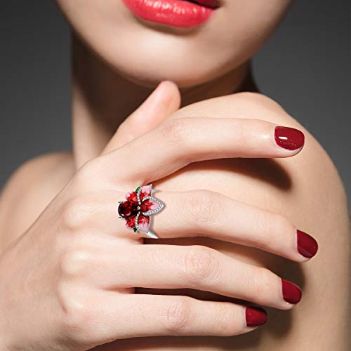 Uloveido Fashion Bloom Anillo de cóctel floral para mujer Anillo de cóctel Chapado en oro blanco Gran rosa Anillos de flores para mujeres y niñas (Talla 19) RA627