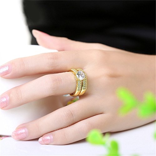 Uloveido Pareja de Boda Joyería a Juego para Mujeres y Hombres Anillos de época Anillo de Dedo de Titanio para niñas Solitario Anillo de topacio de Cristal Tamaño 19 KR005