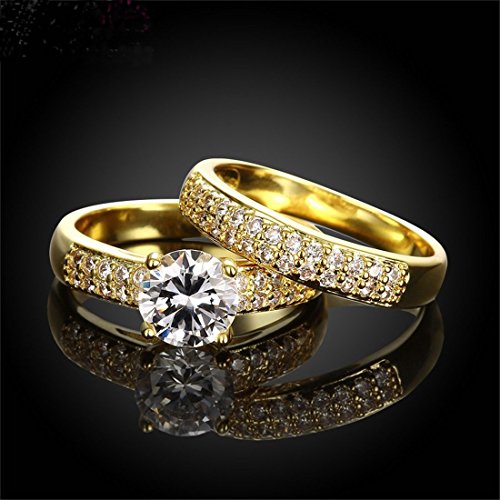 Uloveido Pareja de Boda Joyería a Juego para Mujeres y Hombres Anillos de época Anillo de Dedo de Titanio para niñas Solitario Anillo de topacio de Cristal Tamaño 19 KR005