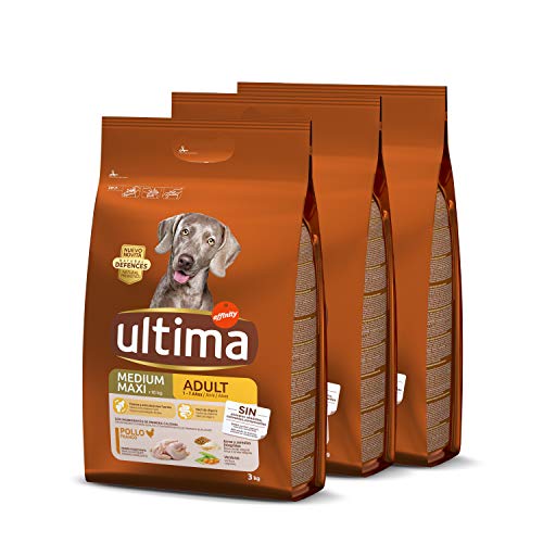 ultima Pienso para Perro Medium-Maxi Adulto con Pollo, Pack de 3 x 3 kg - Total 9 kg