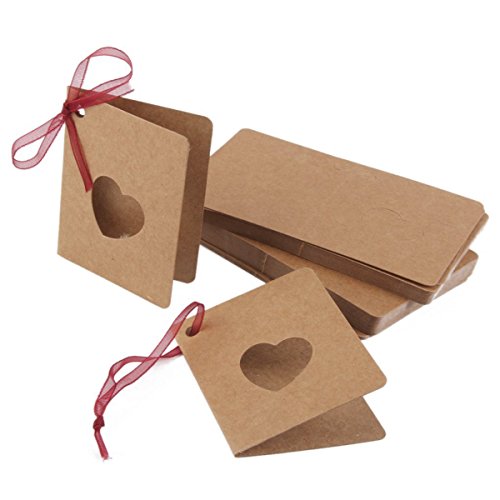 ULTNICE Etiqueta de la Tarjeta 50pcs Etiqueta de la caída del Papel de Kraft con la Forma del corazón Hueco de la Cuerda roja
